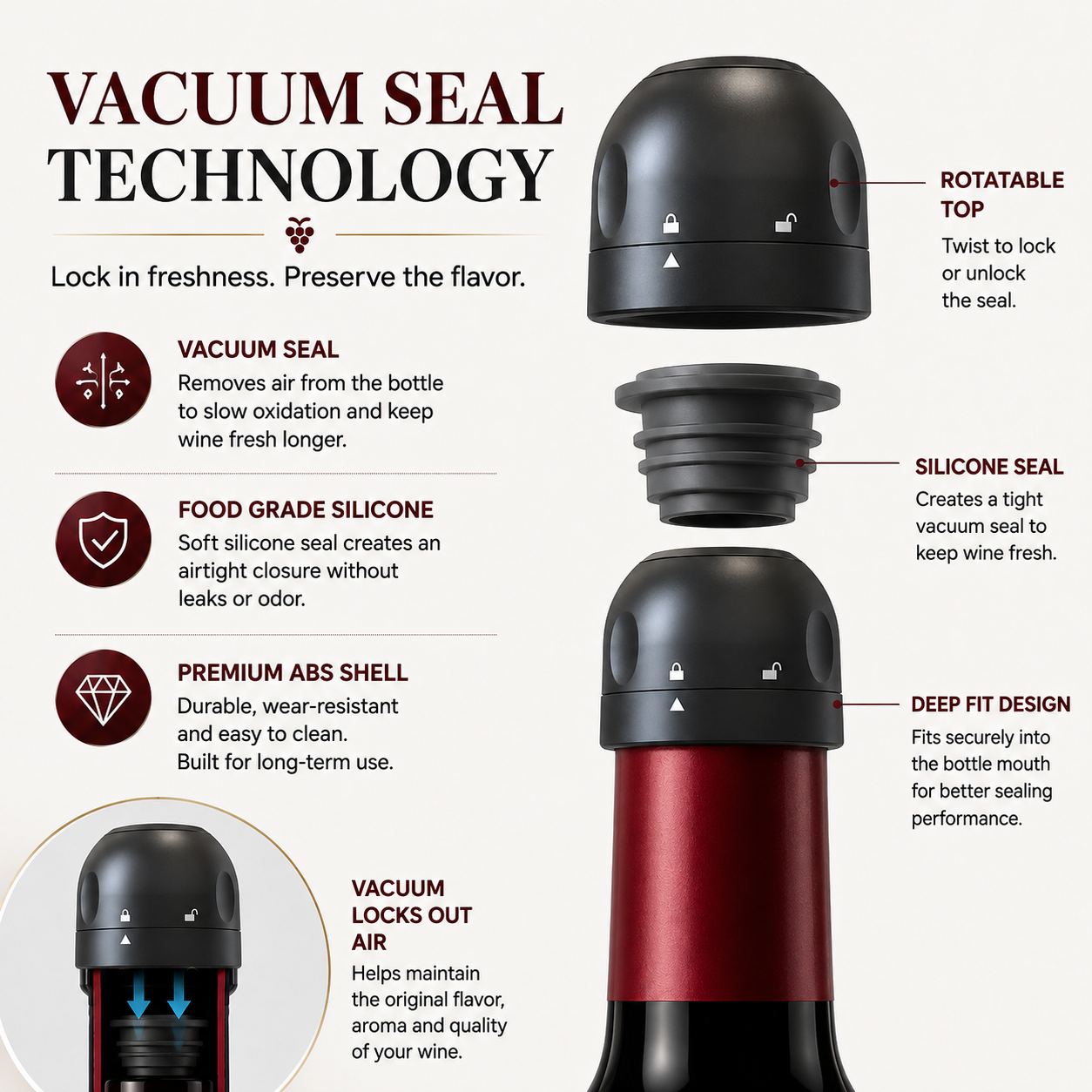 🍷 Premium Vacuum Wine Stopper – Keep Wine Fresh Longer with Airtight Seal