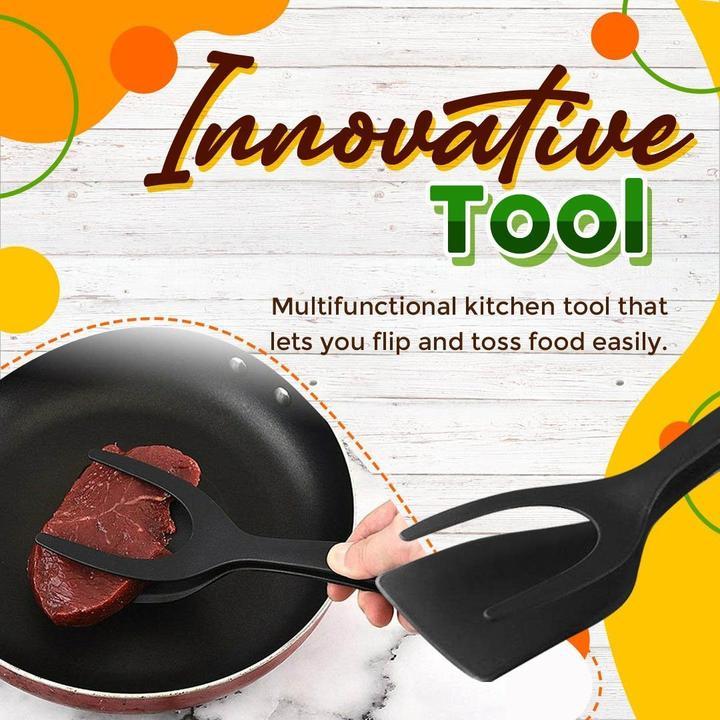 🍳✨Buy 1 Get 1 Free! 2-in-1 Kitchen Spatula Tongs – Food Grade Silicone Tips, Non-Stick, Heat Resistant, Long Handle ✨
