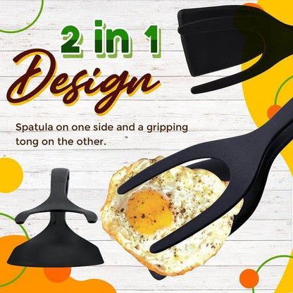 🍳✨Buy 1 Get 1 Free! 2-in-1 Kitchen Spatula Tongs – Food Grade Silicone Tips, Non-Stick, Heat Resistant, Long Handle ✨