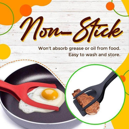 🍳✨Buy 1 Get 1 Free! 2-in-1 Kitchen Spatula Tongs – Food Grade Silicone Tips, Non-Stick, Heat Resistant, Long Handle ✨