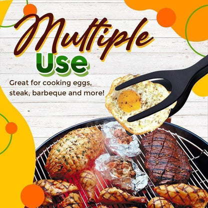 🍳✨Buy 1 Get 1 Free! 2-in-1 Kitchen Spatula Tongs – Food Grade Silicone Tips, Non-Stick, Heat Resistant, Long Handle ✨