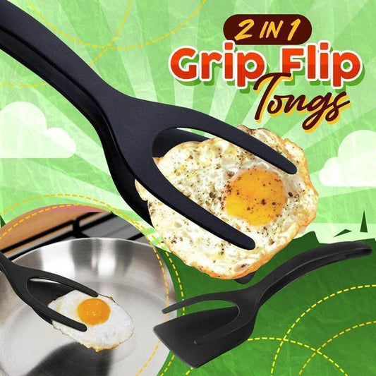 🍳✨Buy 1 Get 1 Free! 2-in-1 Kitchen Spatula Tongs – Food Grade Silicone Tips, Non-Stick, Heat Resistant, Long Handle ✨