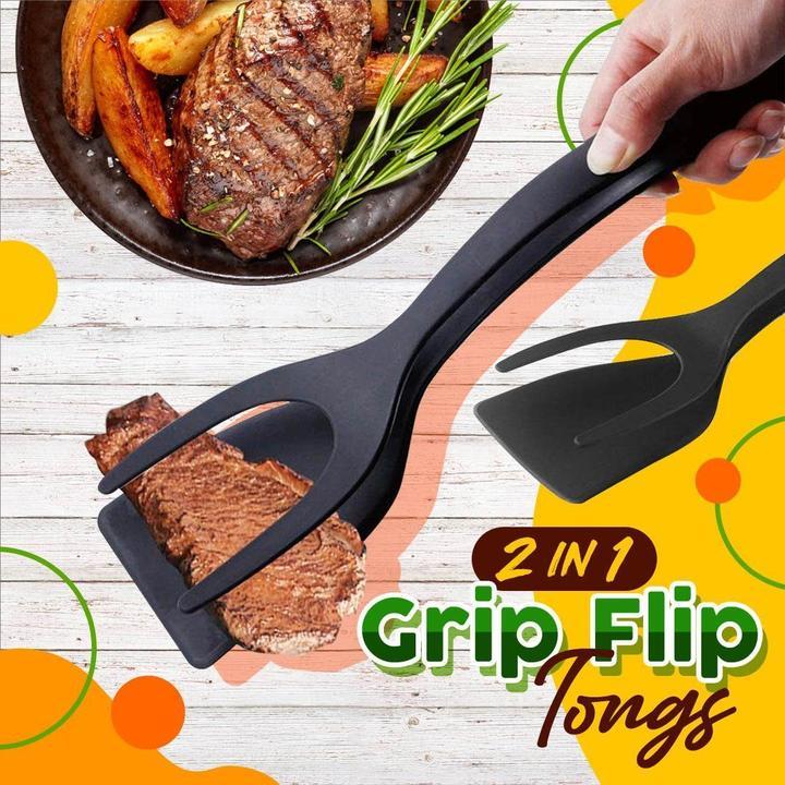 🍳✨Buy 1 Get 1 Free! 2-in-1 Kitchen Spatula Tongs – Food Grade Silicone Tips, Non-Stick, Heat Resistant, Long Handle ✨