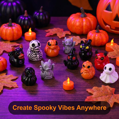 Mini Devil Ghost Skull Resin Ducks,Spooky Cute Ghost Skeleton Demon Duck Witch Themed Mini Decorations