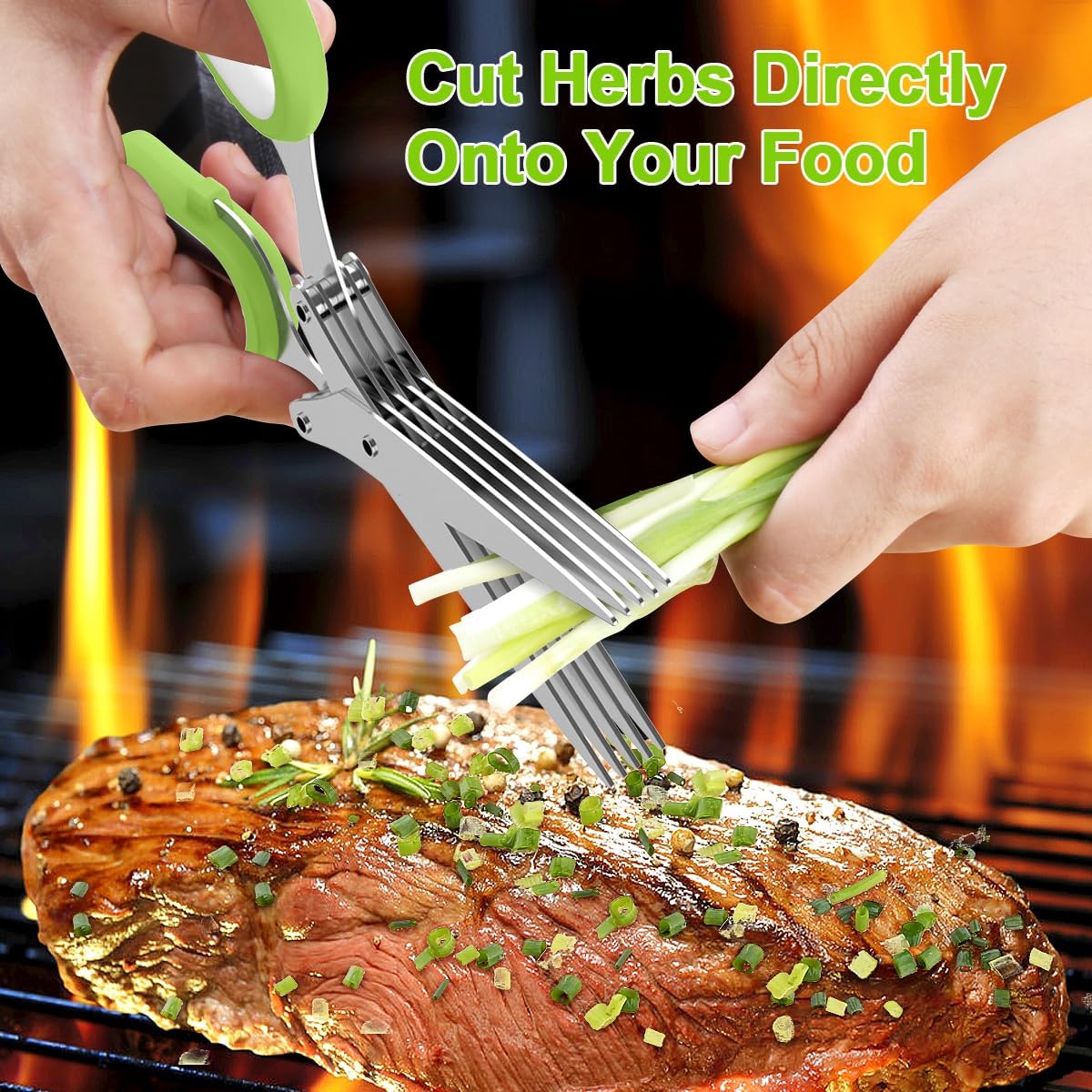 ✂️5-Blade Stainless Steel Herb Scissors with Cleaning Brush & Protective Cover