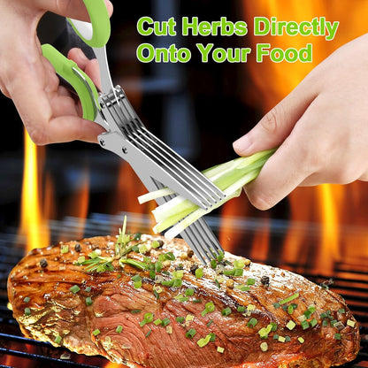 ✂️5-Blade Stainless Steel Herb Scissors with Cleaning Brush & Protective Cover