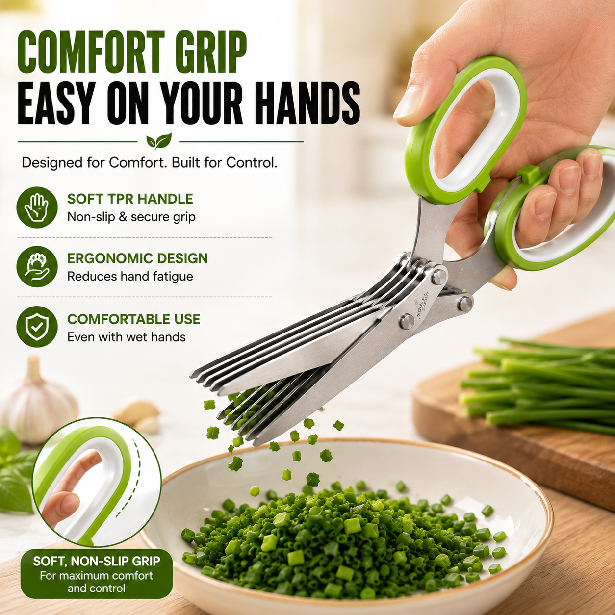 ✂️5-Blade Stainless Steel Herb Scissors with Cleaning Brush & Protective Cover