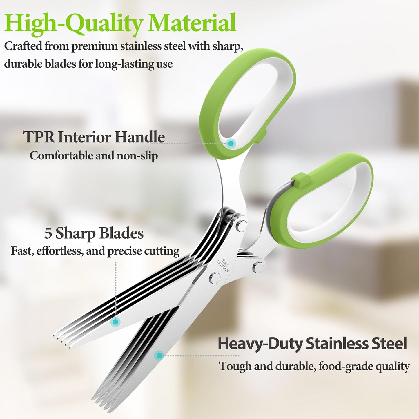 ✂️5-Blade Stainless Steel Herb Scissors with Cleaning Brush & Protective Cover