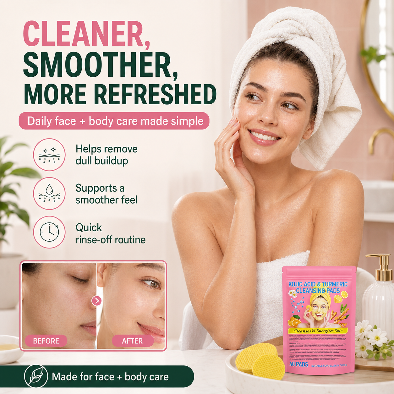 💖Visible brightening✨Turmeric & Kojic Acid Cleansing Pads🛒