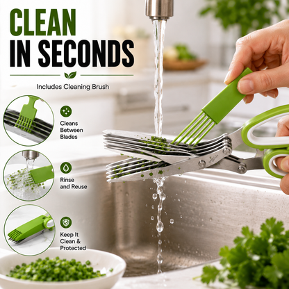 ✂️5-Blade Stainless Steel Herb Scissors with Cleaning Brush & Protective Cover